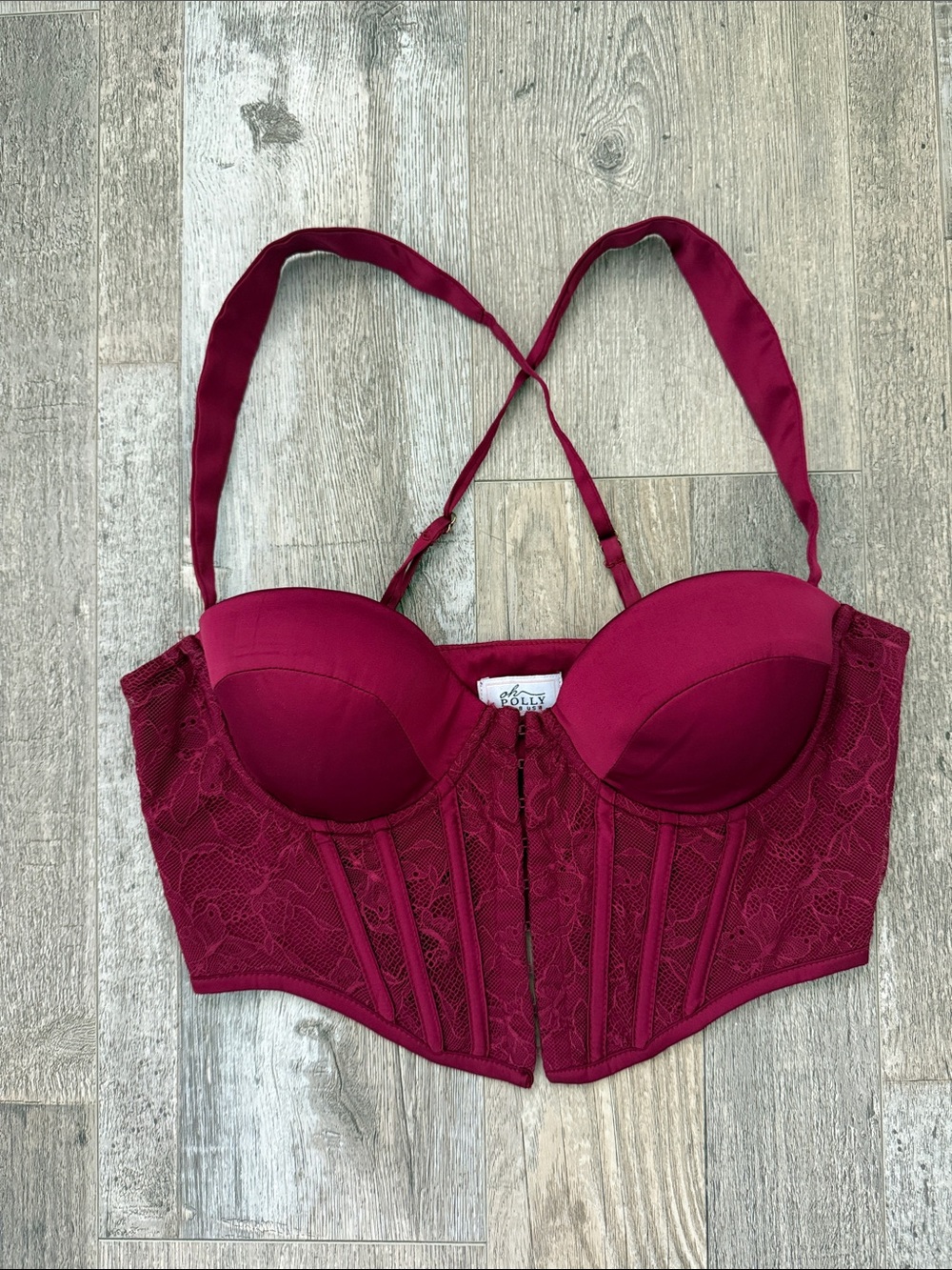 Oh Polly Burgundy Lace Longline Bustier Top